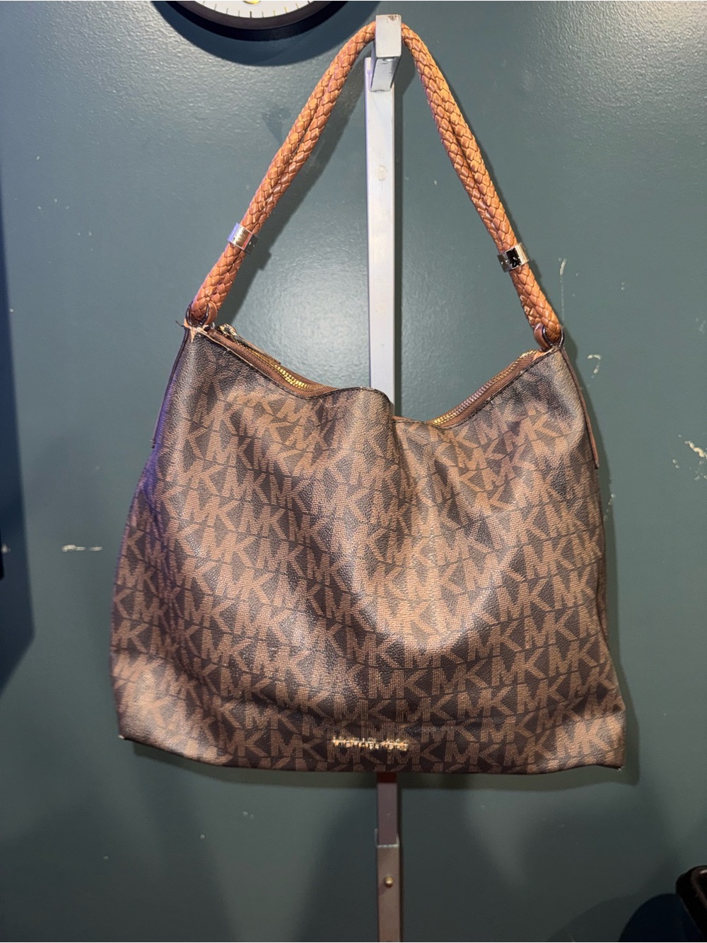 Michael Kors Brown and Tan MK Logo Shoulder Bag